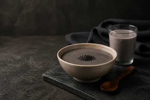 Black Sesame Porridge served as a bowl and lighter drink